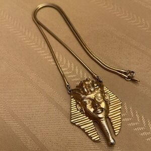 Vintage Napier King Tut Pendant Necklace 70's Egyptian Pharaoh Gold Tone